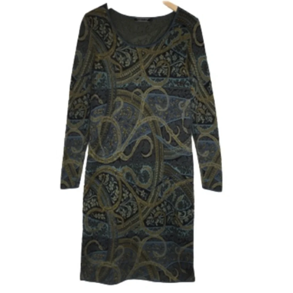 Peruvian Connection Kashmiri Paisley Sweater Dress Size M Green Pima Cotton - Picture 8 of 13